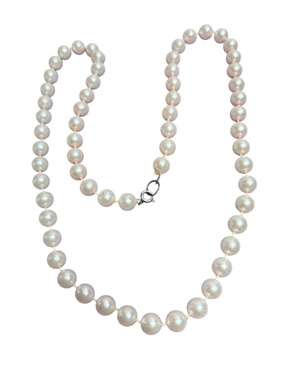 Pale Pink Plastic Faux Pearl Necklace 24" Spring Ring